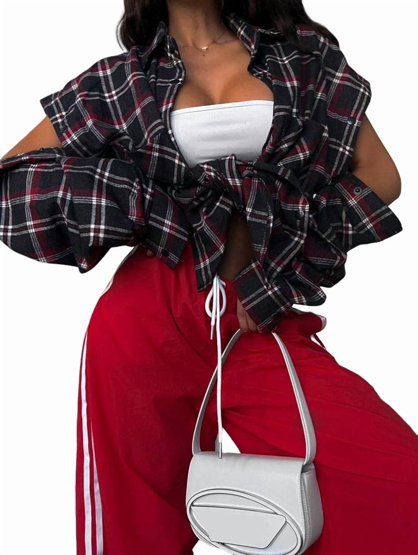 JennsThreads Women's Oversized Plaid Flannel Shirt in Black and Red, view 2