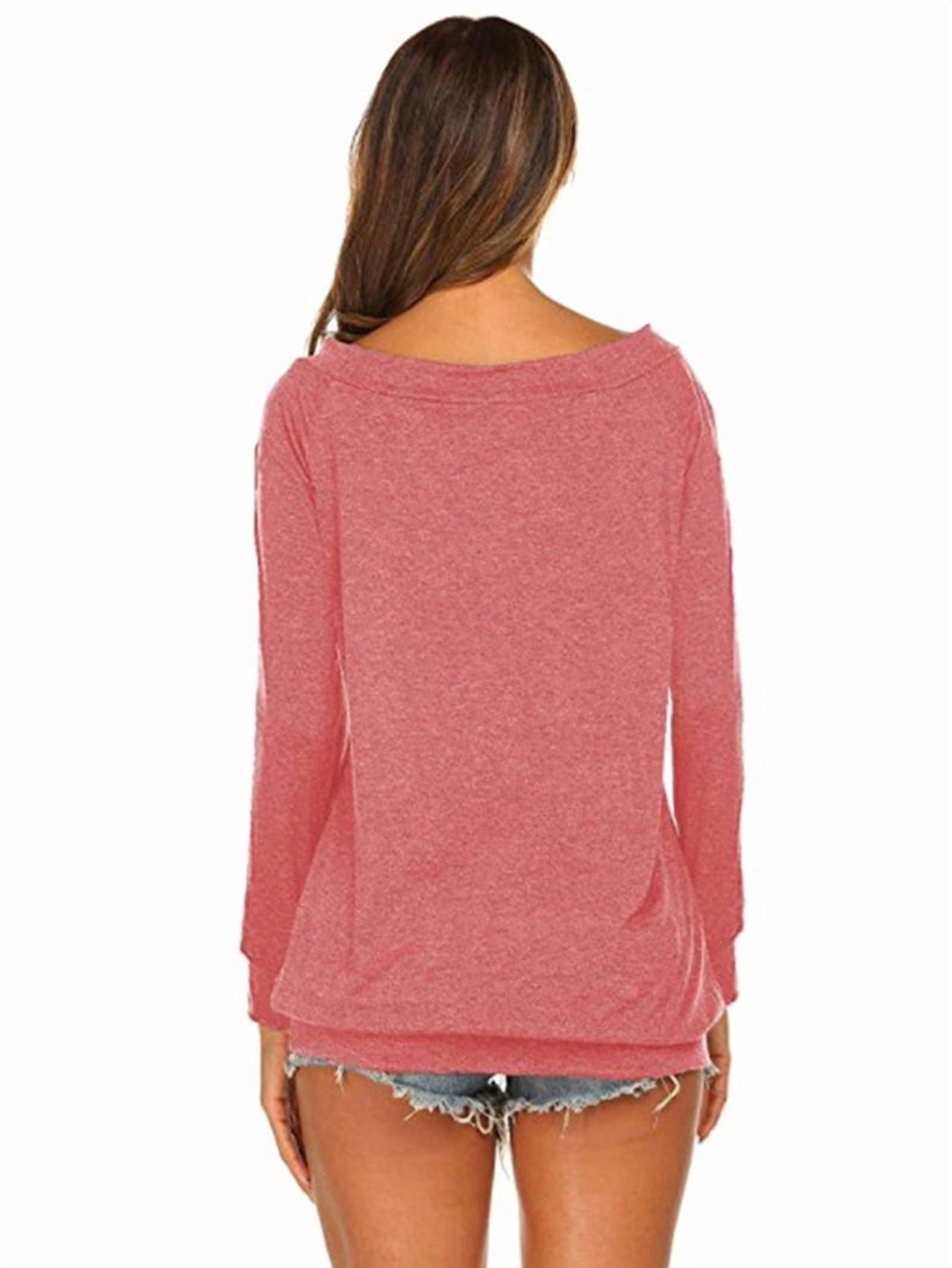 JennsThreads Women's Boat Neck Off the Shoulder Long Sleeve Tee in Pink, view 5