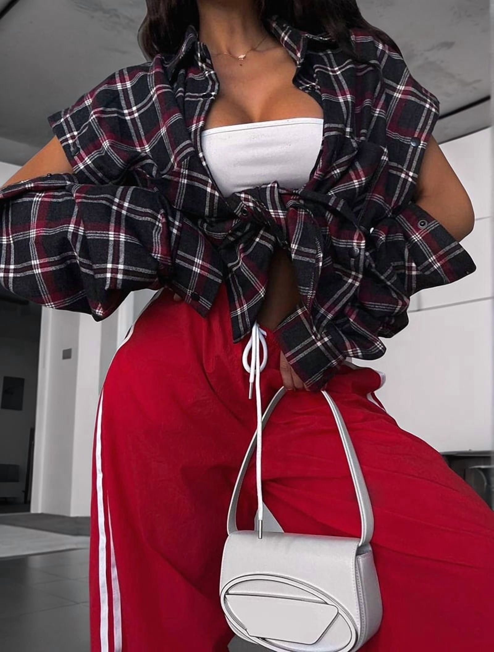 JennsThreads Women's Oversized Plaid Flannel Shirt in Black and Red, view 4
