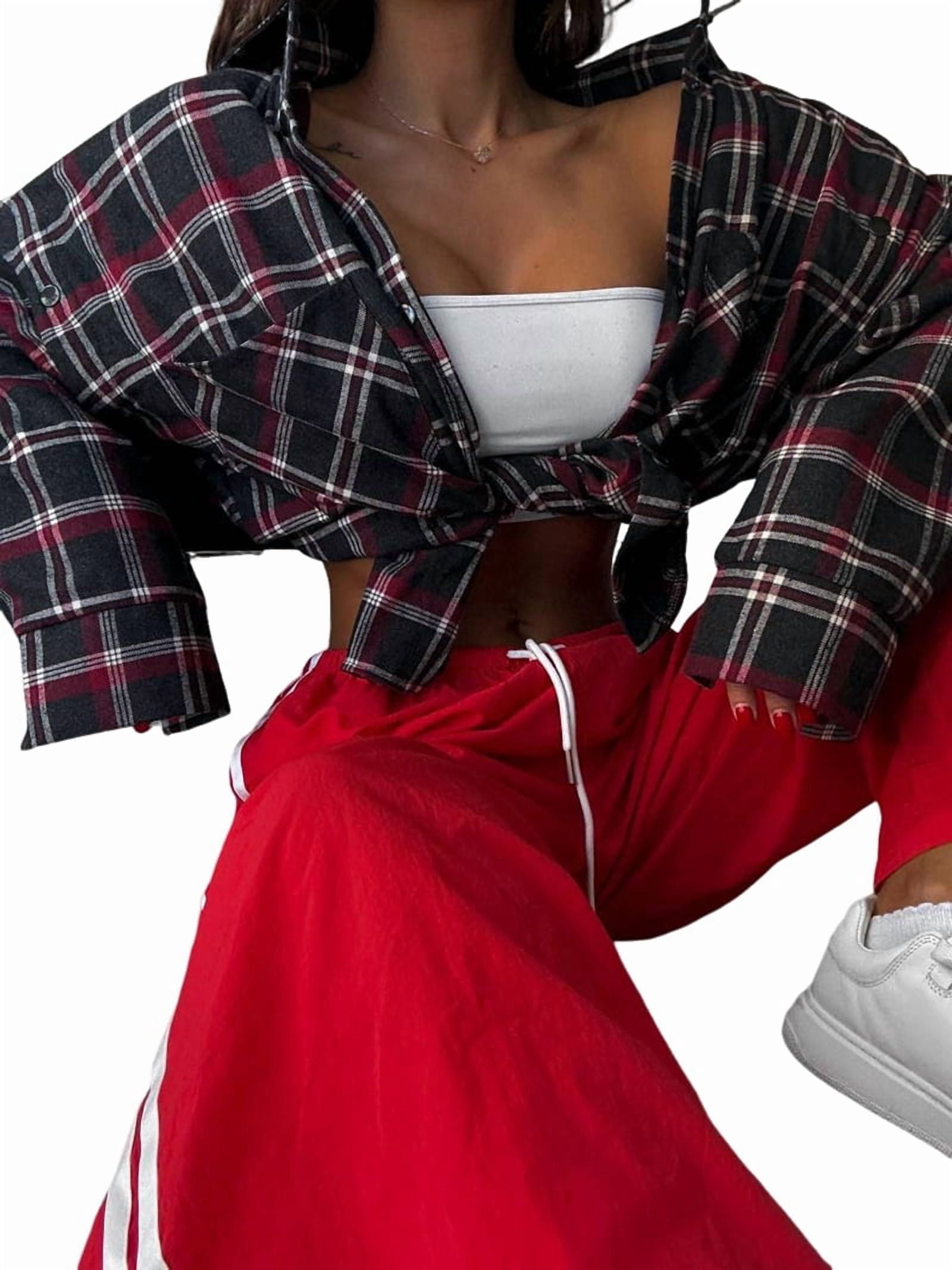 JennsThreads Women's Oversized Plaid Flannel Shirt in Black and Red, view 3