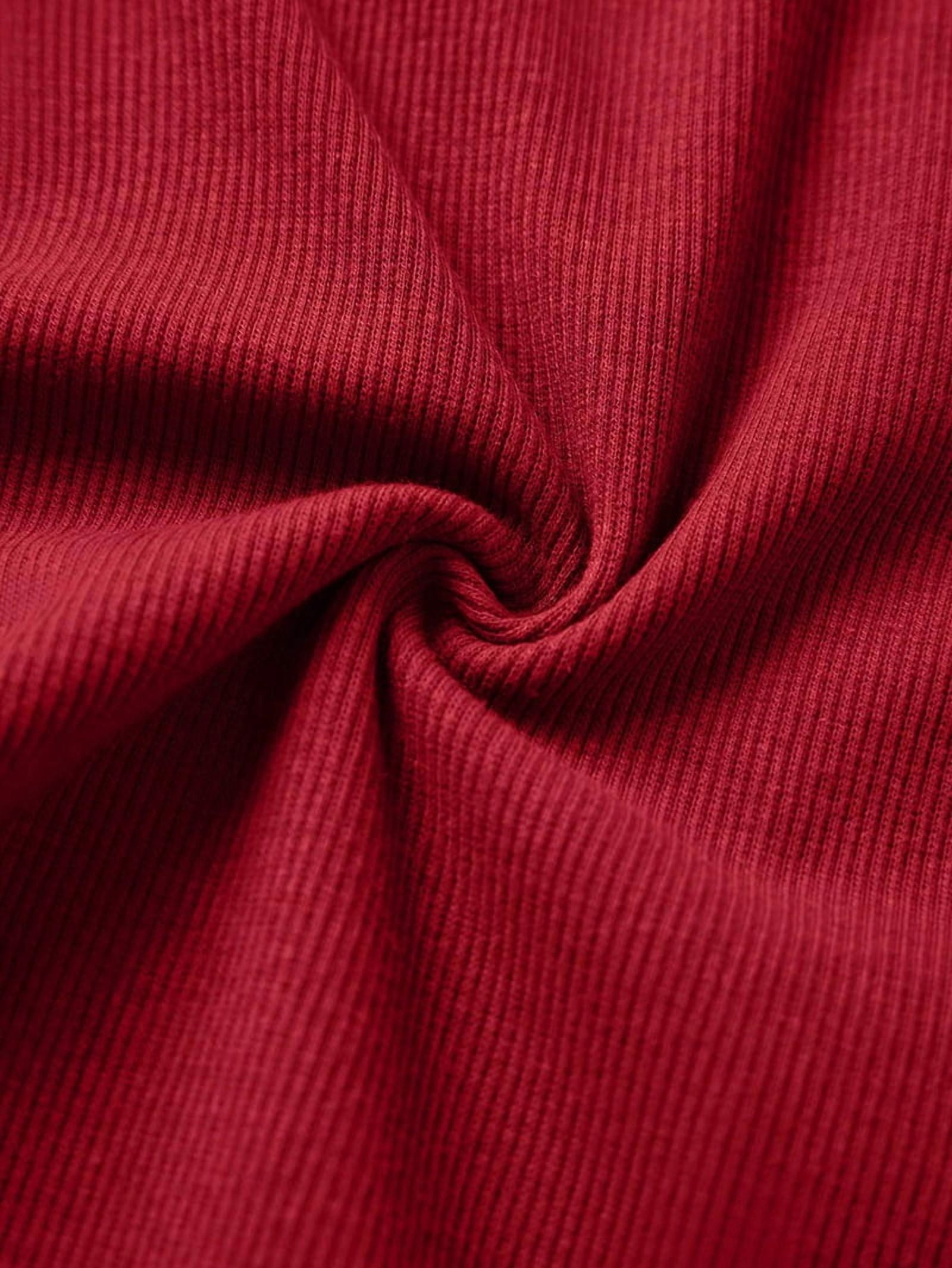 JennsThreads Women's Button Front Henley Top with Lace Trim in Red, view 6